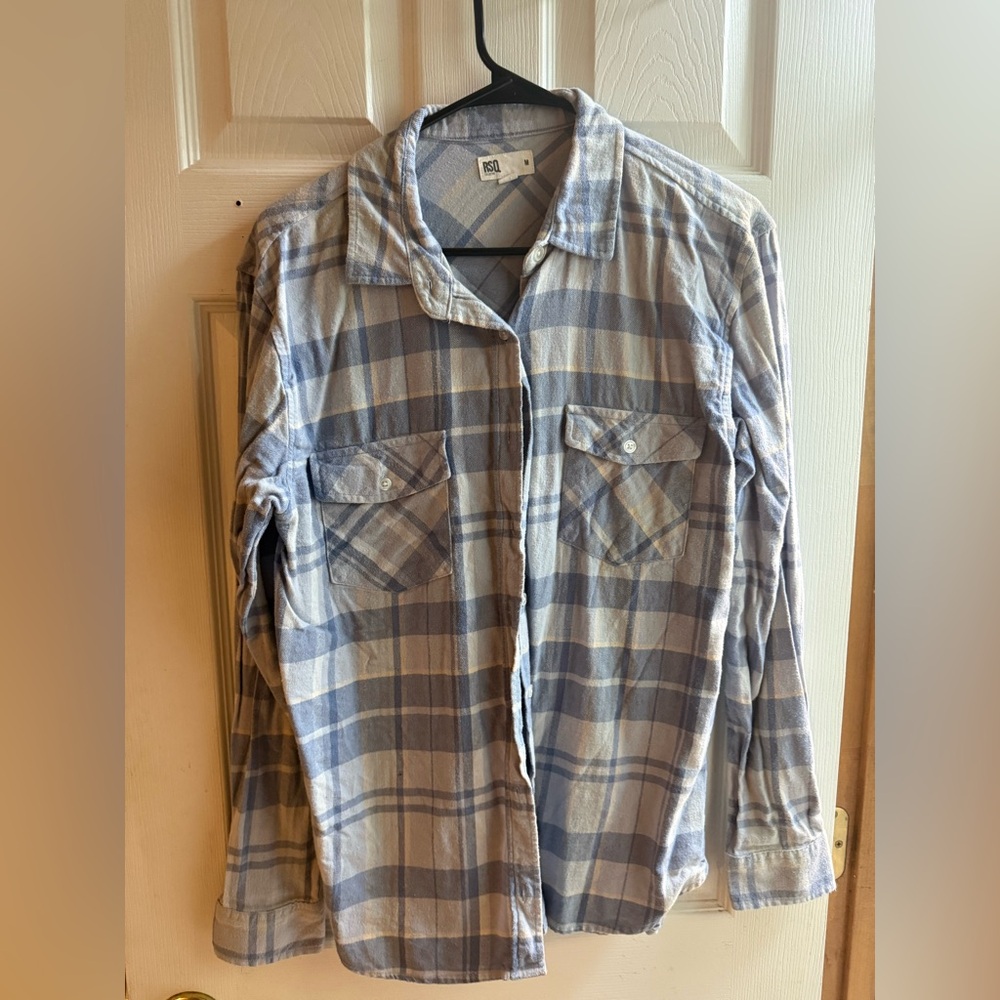 Blue and Gray Plaid Button-Up Shirt